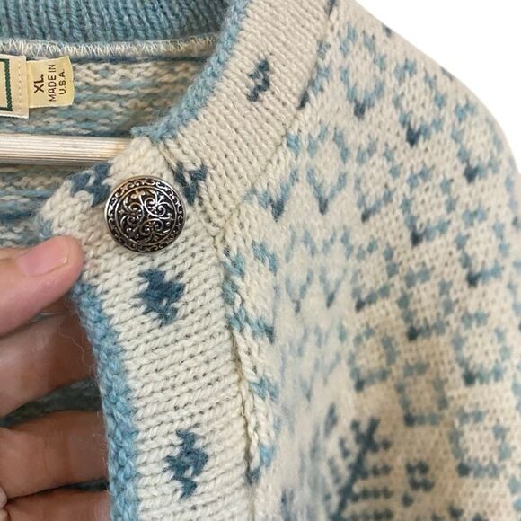 Vintage LL bean Made in USA wool Blend XL cream blue cardigan buttons - Picture 6 of 7